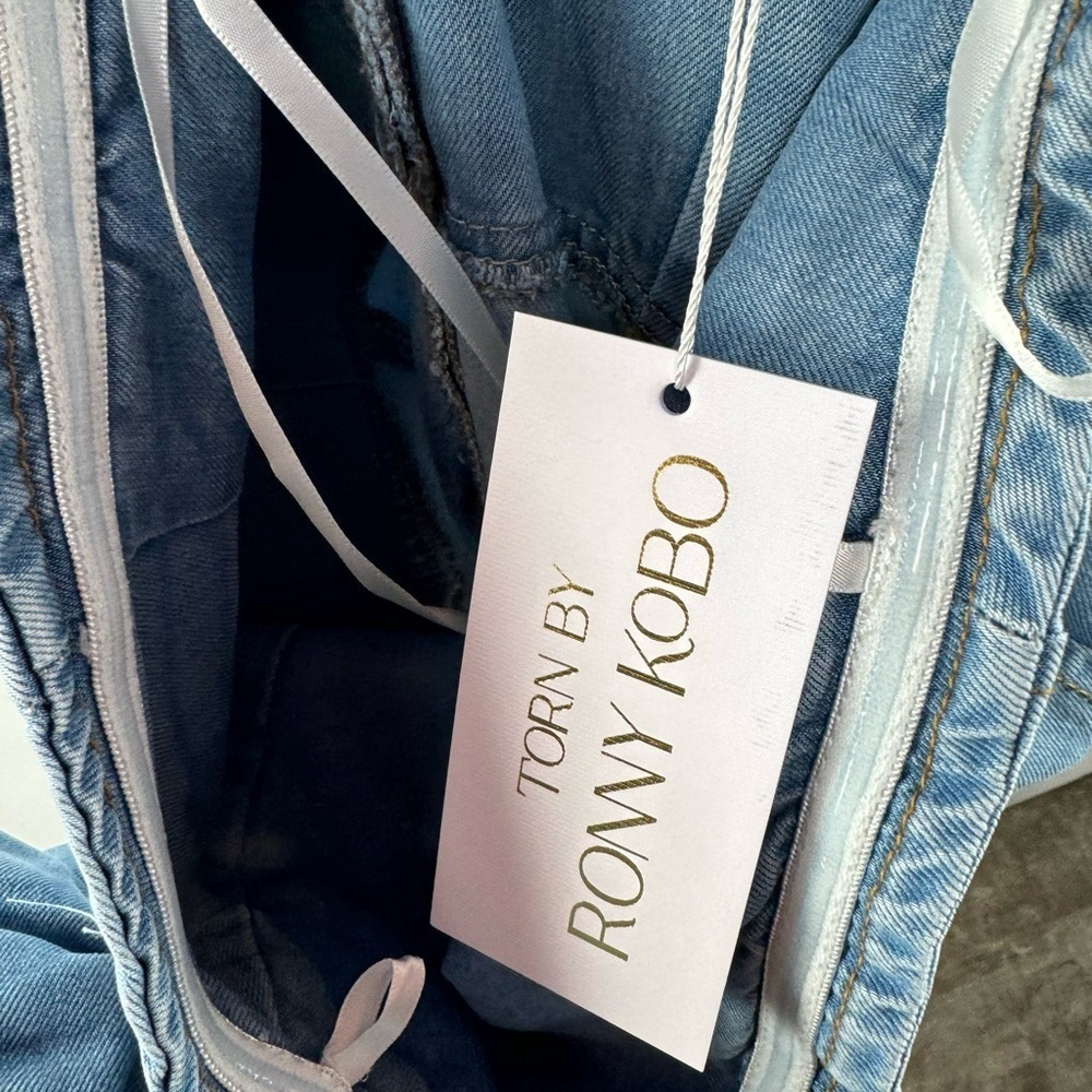 NWT Torn by Ronny Kobo Renee‎ Strapless Denim Midi Dress in Medium Blue Small - Picture 8 of 10